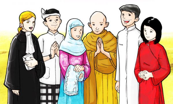 6 Indonesian uskonto yhdessä pyhien kirjoitusten ja niiden palvontapaikkojen kanssa