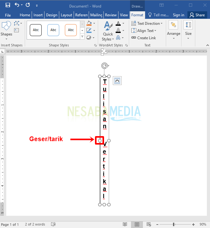 Contoh Tulisan Vertikal dan Miring di Microsoft Word