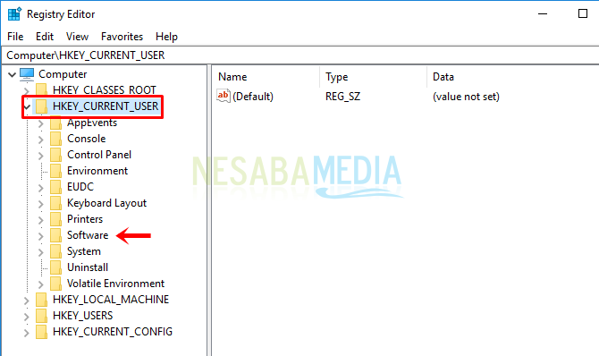 Trin 2 - vælg HKEY_CURRENT_USER og derefter software