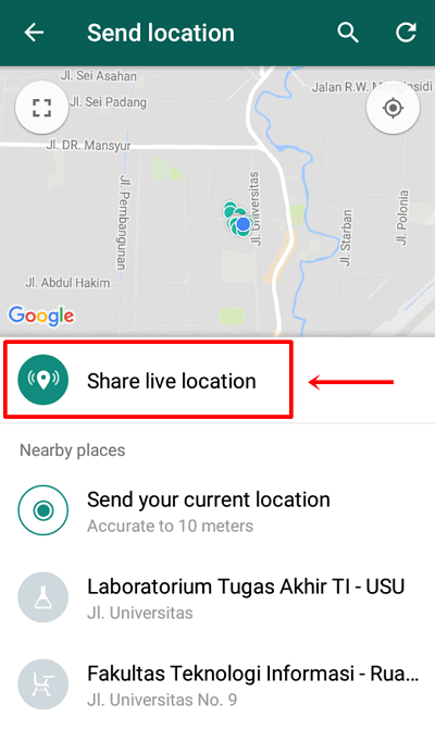 6 žingsnis - Pasirinkite „Share Live Location“